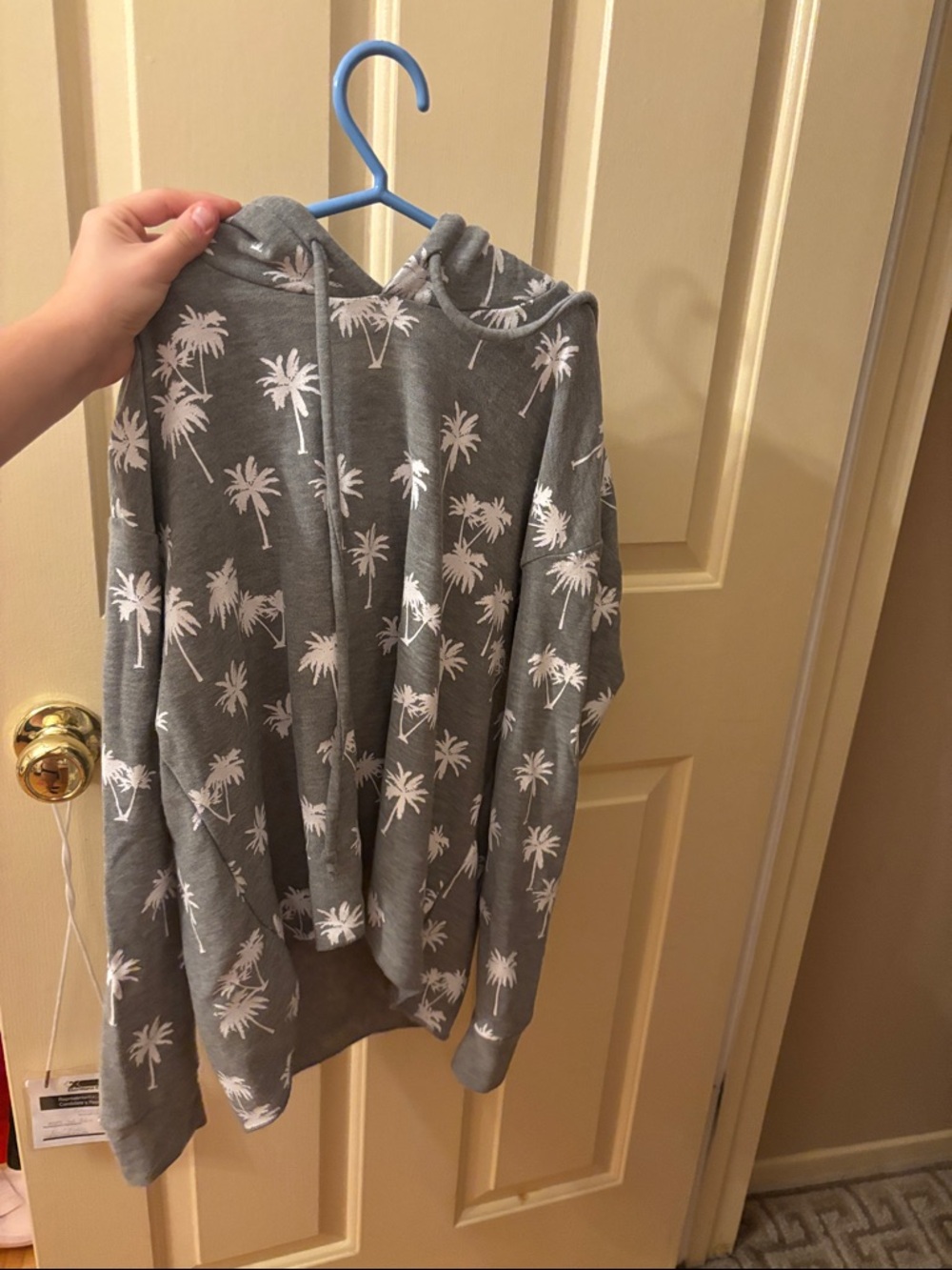 Gray Hoodie with White Palm Tree Print